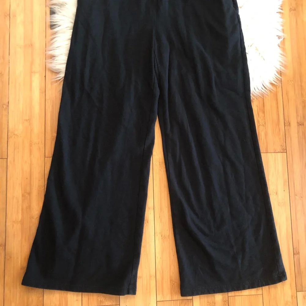 Aerie Black Wide Leg Long Sleeves Drawstring Cotton Half Button Jumpsuit size S